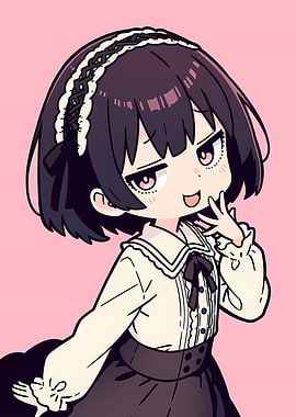 Chibi Anime Girl with Pink Background