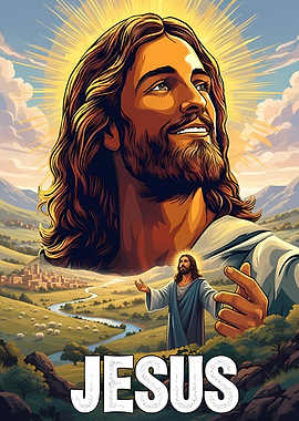 Jesus Christ Illustration with Landscape