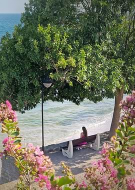 Woman on bench by the sea