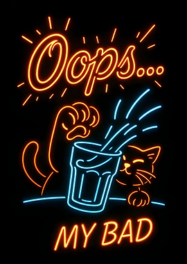Oops My Bad Neon Cat