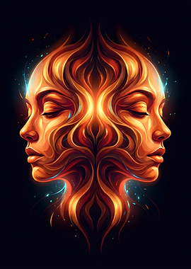 Fiery Twin Faces abstract art