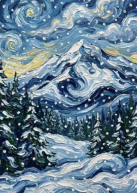 Winter Mountain Landscape Painting