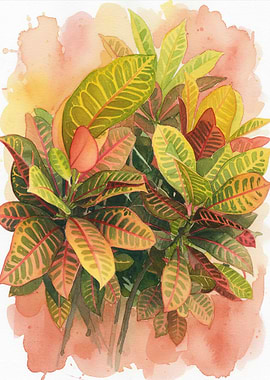 Croton Plant Watercolor Painting