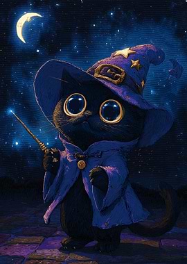 Wizard Cat under Moonlight