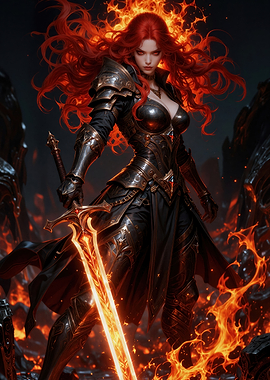 Fiery Warrior Woman with Sword