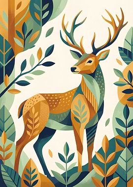 Geometric Deer in Forest Illustration