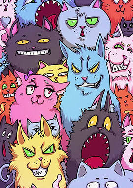 Cartoon Cats with Various Expressions