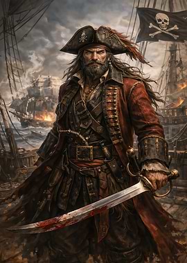 Pirate Captain with Bloody Sword