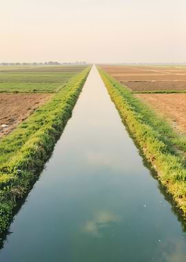 Straight Canal Through Farmland