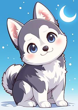 Cute Husky Puppy Cartoon Illustration