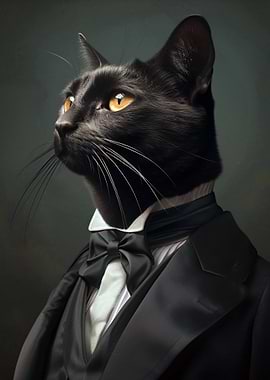 Elegant Black Cat in Tuxedo Portrait