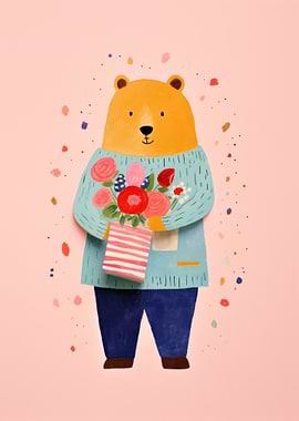 Bear with Flowers Illustration