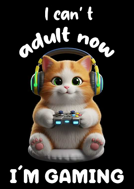 Gaming Cat with Headphones and Controller