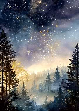 Enchanted Forest Night Sky Painting