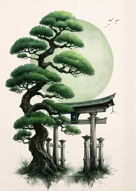 Bonsai Tree and Torii Gate