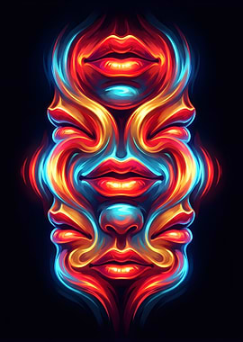 Abstract Face with Neon Colors