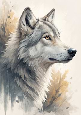Wolf Portrait Watercolor Style