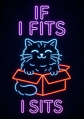 If I Fits I Sits Neon cat