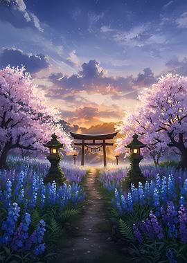 Japanese Garden with Torii Gate