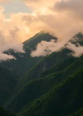 Misty Mountain Landscape at Sunset