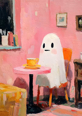 Ghost Drinking Coffee Painting