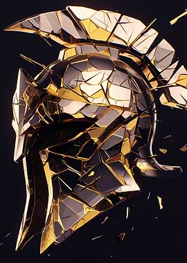 Golden Spartan Helmet Abstract Art
