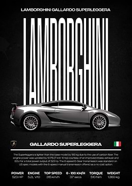 Lamborghini Gallardo Superleggera Car Poster