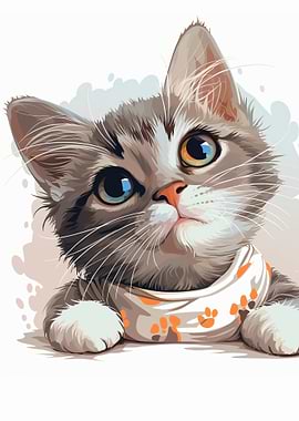 Cute Cat with Heterochromia and Bandana