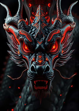Black and Red Dragon Head