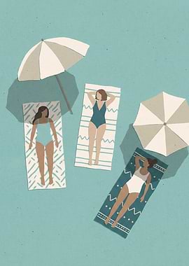 Women Sunbathing on Beach Towels