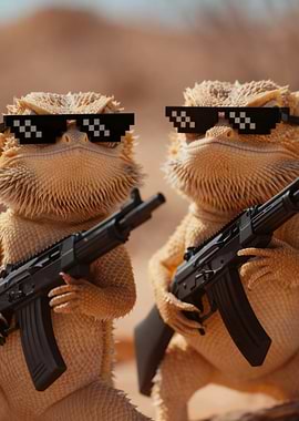 Bearded Dragons with Guns and Sunglasses