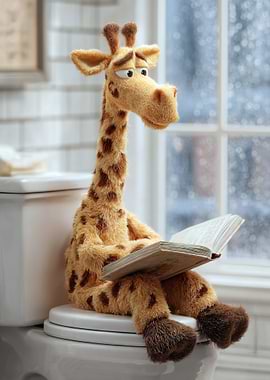 Giraffe Reading on Toilet