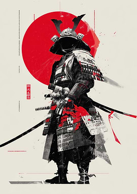 Samurai Warrior with Red Sun