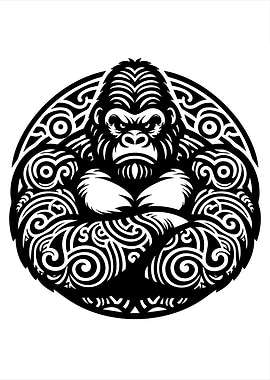 Gorilla Tribal Tattoo Style Illustration