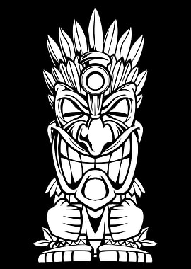 Black and White Tiki Mask Illustration