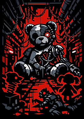 Cybernetic Teddy Bear with Robotic Minions