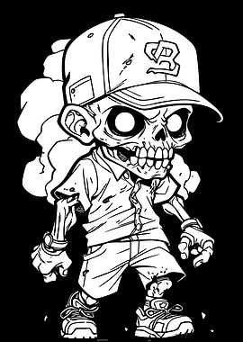 Cartoon Zombie Character in Black and White