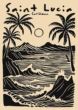 Saint Lucia Caribbean Black and Beige Print