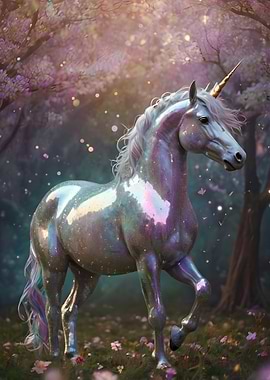 Iridescent Unicorn in a Floral Meadow
