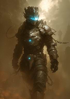 Armored Knight with Glowing Blue Eyes