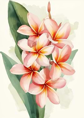 Watercolor Plumeria Flower Illustration