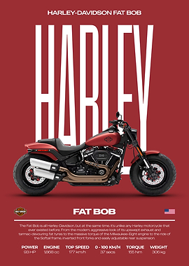 Harley-Davidson Fat Bob Motorcycle Poster