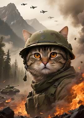 Military Cat in Combat Zone