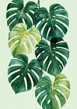 Monstera Leaves Watercolor Illustration