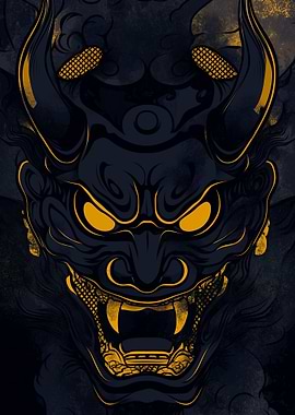 Japanese Oni Mask Digital Art