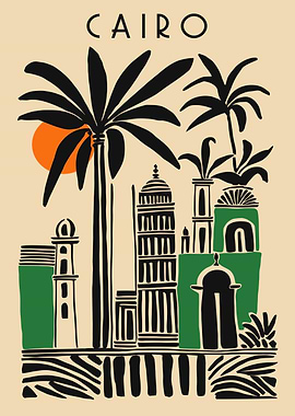 Cairo Illustration with Palm Trees and Buildings