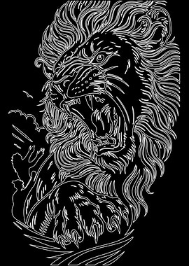 Lion Roar Line Art Illustration