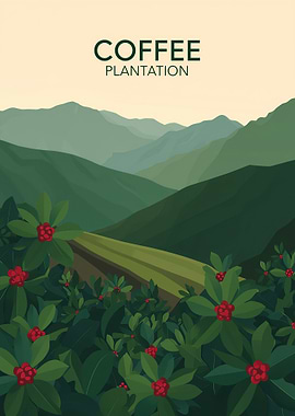 Coffee Plantation Landscape Illustration