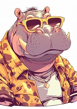 Cool Hippo with Sunglasses and Jacket