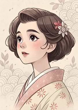 Anime-style portrait of a woman in kimono